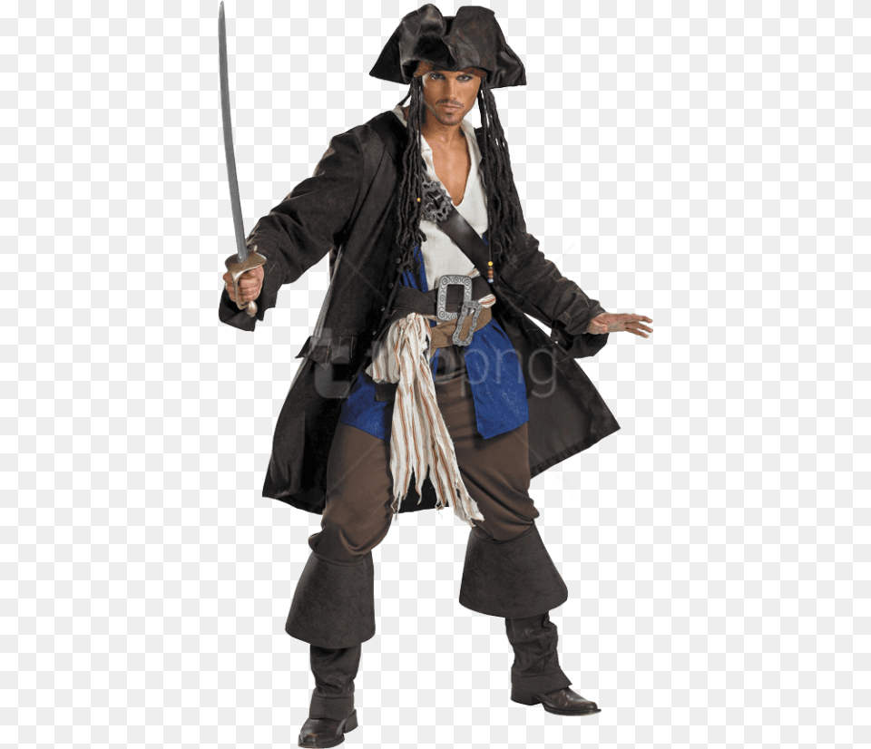 Captain Jack Sparrow Adult Costume, Woman, Weapon, Sword, Person Png