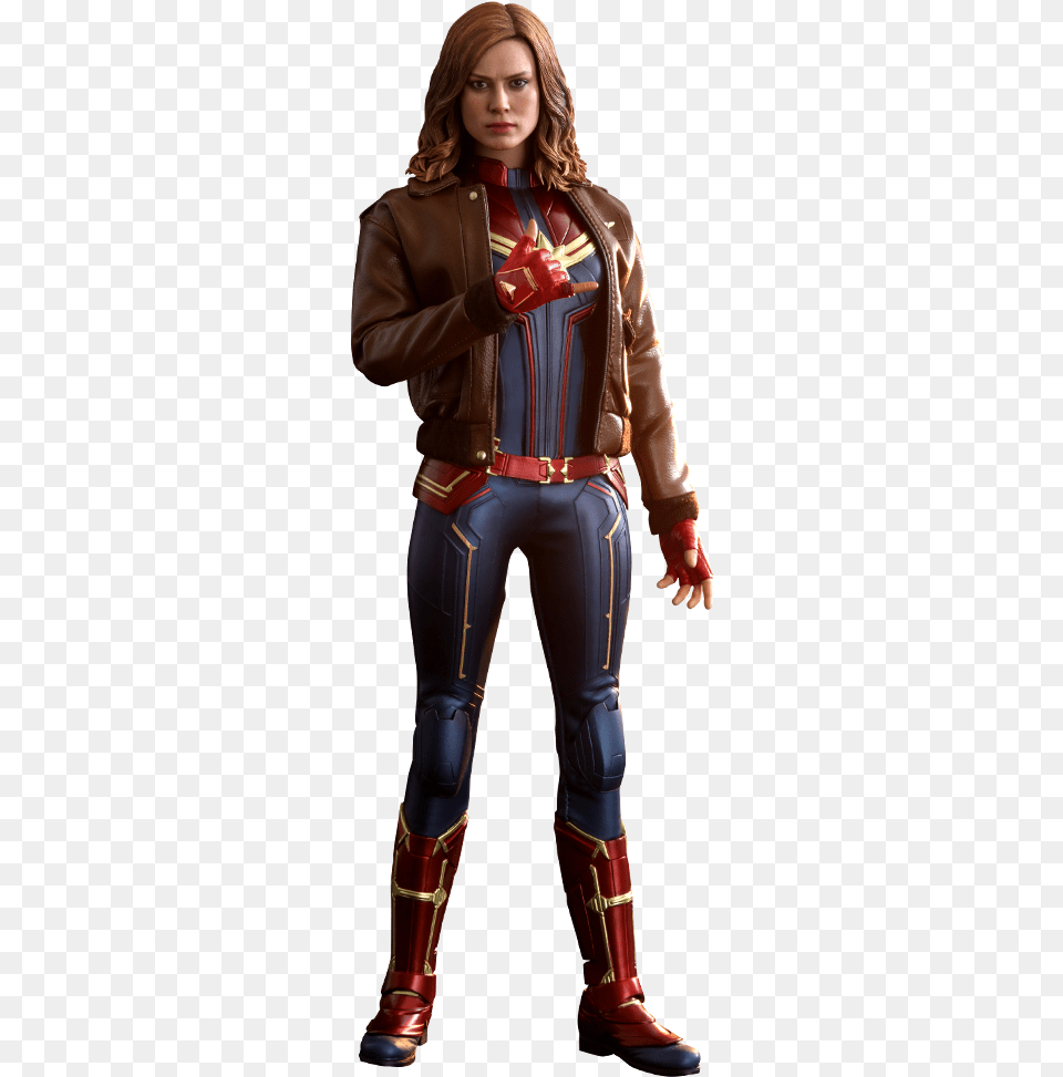 Captain Marvel Captain Marvel Costume With Jacket, Clothing, Coat, Person, Adult Free Transparent Png