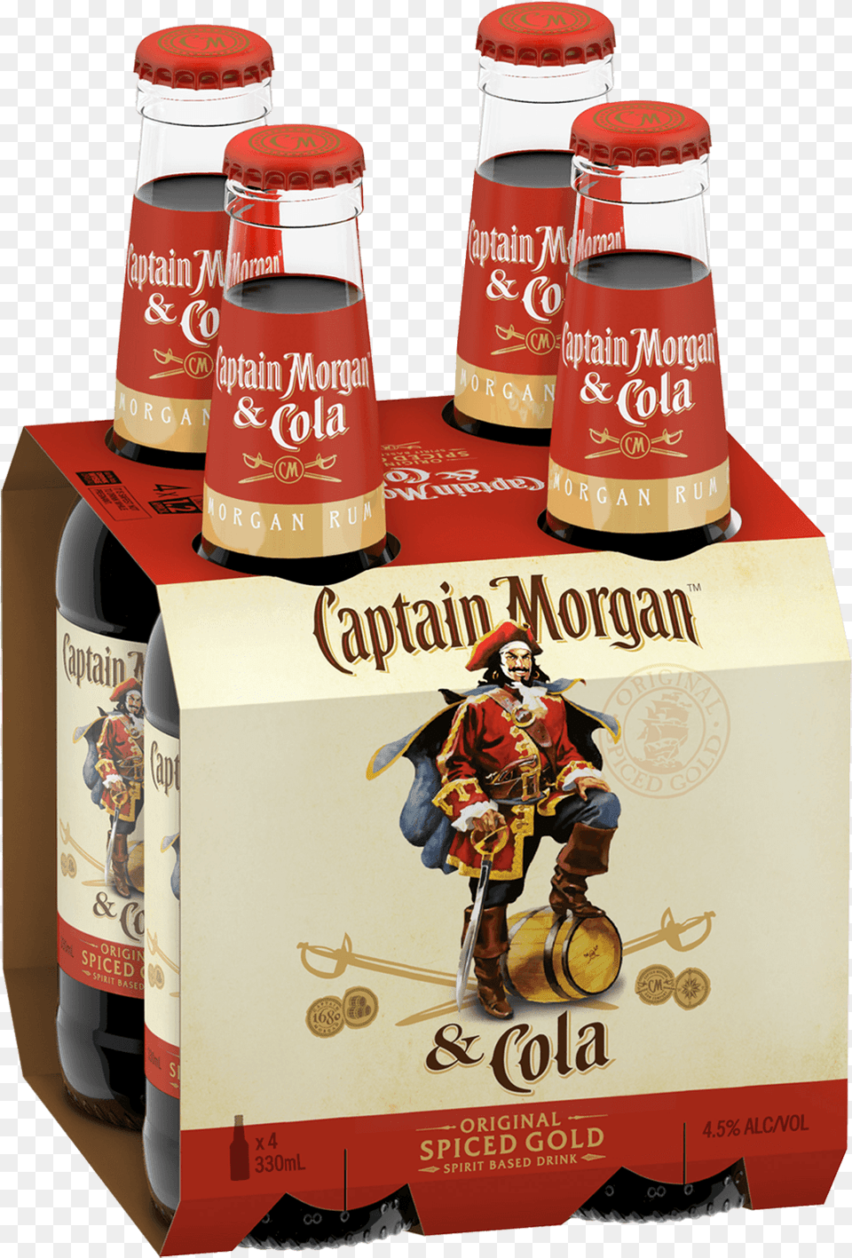 Captain Morgan Original Spiced Gold Amp Cola 330ml Captain Morgan 4 Pack, Alcohol, Beer, Beverage, Adult Free Transparent Png