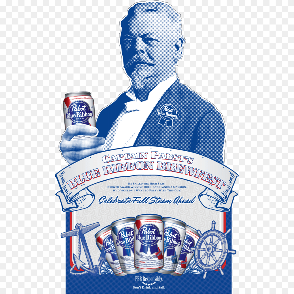 Captain Pabsts Blue Ribbon Brewfest Logo, Adult, Advertisement, Person, Man Png Image