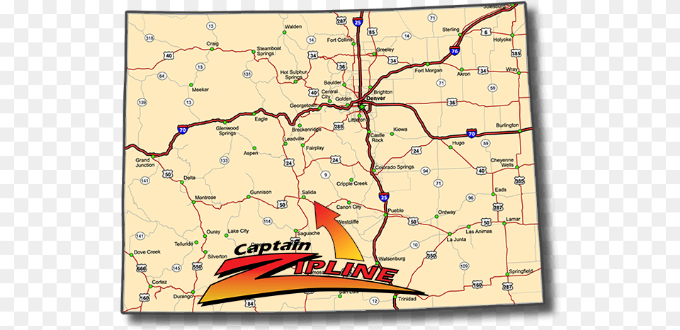 Captain Zipline Central Colorado Map Colorado Highway Map, Atlas, Chart, Diagram, Plot Free Png