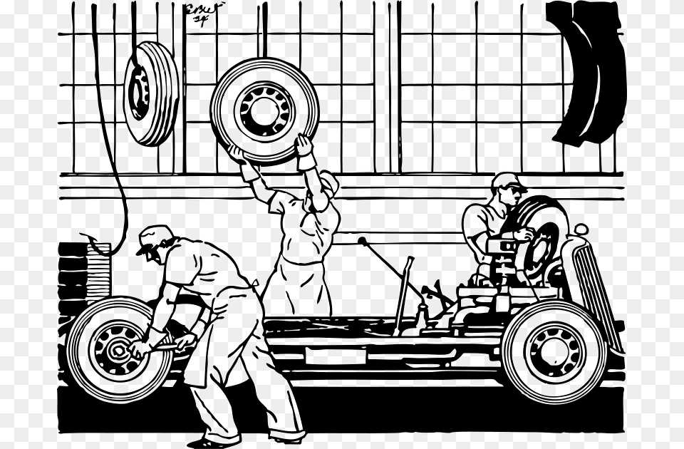 Car Assembly Line Drawing, Gray Png Image