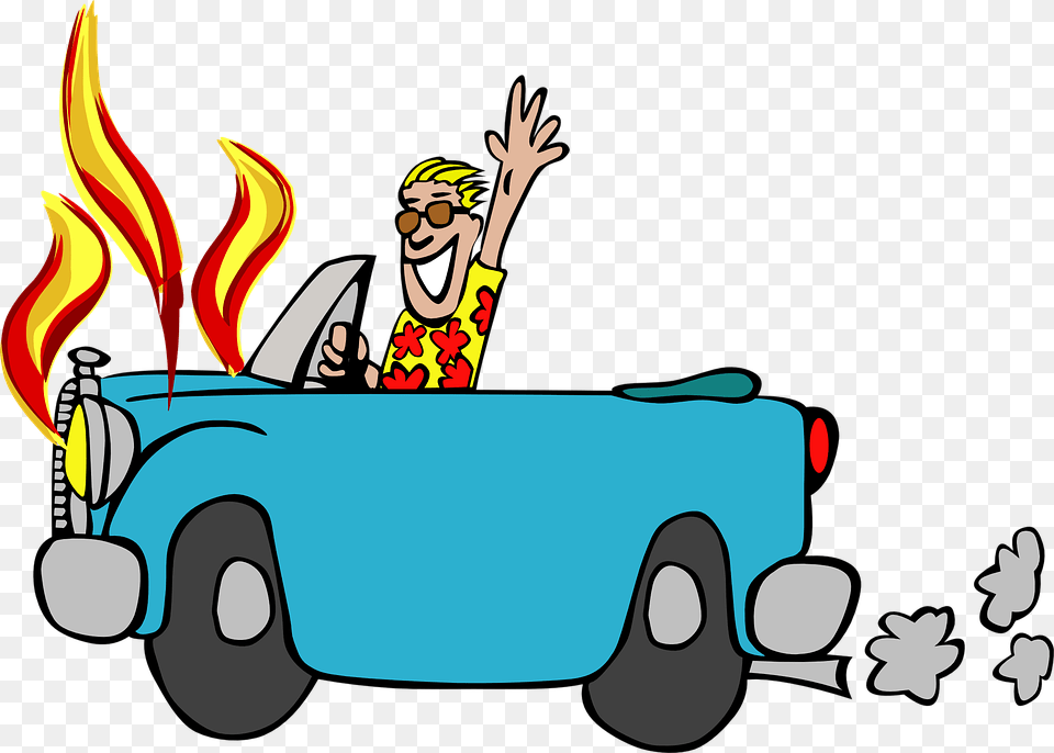 Car Auto Crash Automobile Crashed Flames Burning Dad Driving A Car Clipart, Person, Face, Head Png