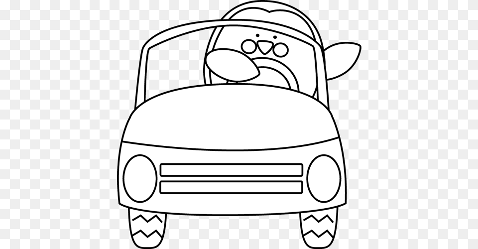 Car Black Black And White Penguin Driving A Car Clip Drive Slowly Clipart Black And White, Art, Device, Drawing, Grass Png Image
