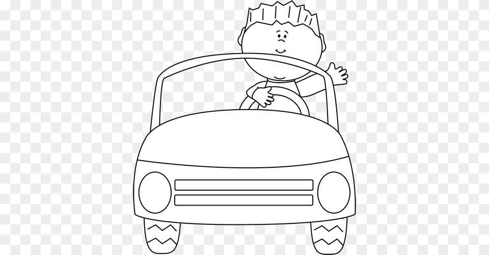 Car Clipart Spring Boy In Car Clipart Black And White, Art, Device, Drawing, Grass Free Png Download