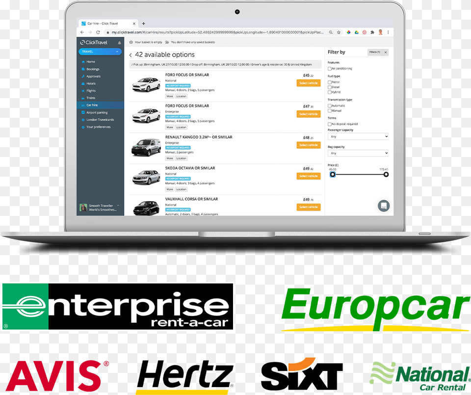Car Hire Click Travel Enterprise Rent A Car, Computer, Electronics, Pc, Laptop Free Png