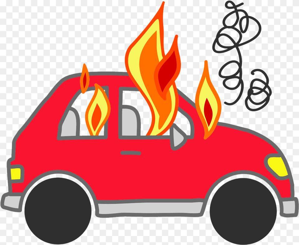Car On Fire Cartoon, Flame, Moving Van, Vehicle, Van Png