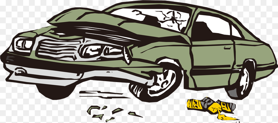 Car Vector Cartoon Hand Painted Green Broken Car Broken Car Cartoon, Machine, Transportation, Vehicle, Wheel Free Png Download