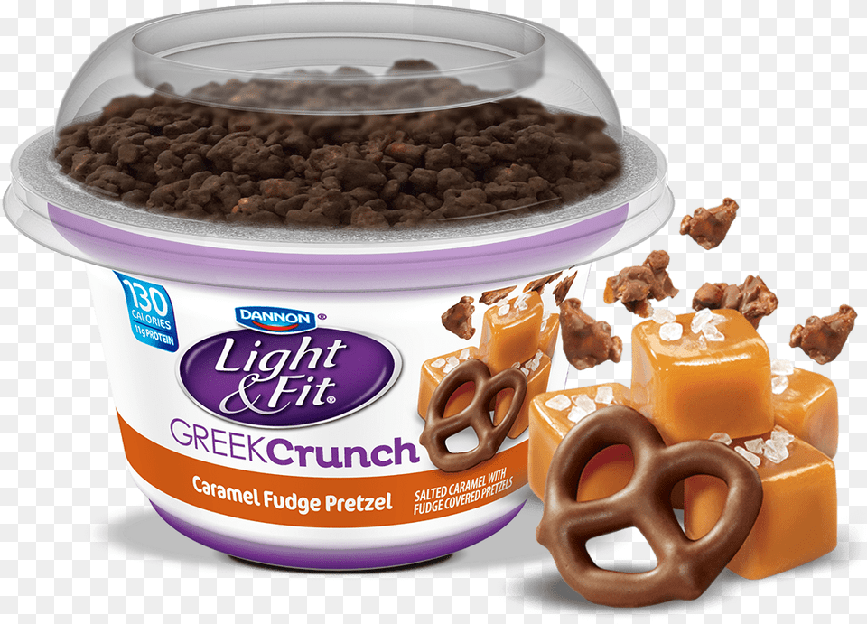Caramel Fudge Pretzel Greek Crunch Light U0026 Fit Greek Yogurt With Toppings, Food, Dessert Png
