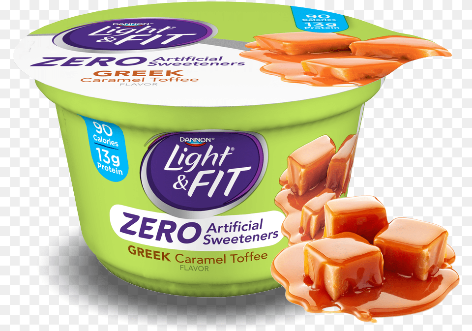 Caramel Toffee Greek Nonfat Yogurt Light Amp Fit Yogurt Greek Nonfat Vanilla, Dessert, Food, Ketchup, Cream Free Png Download