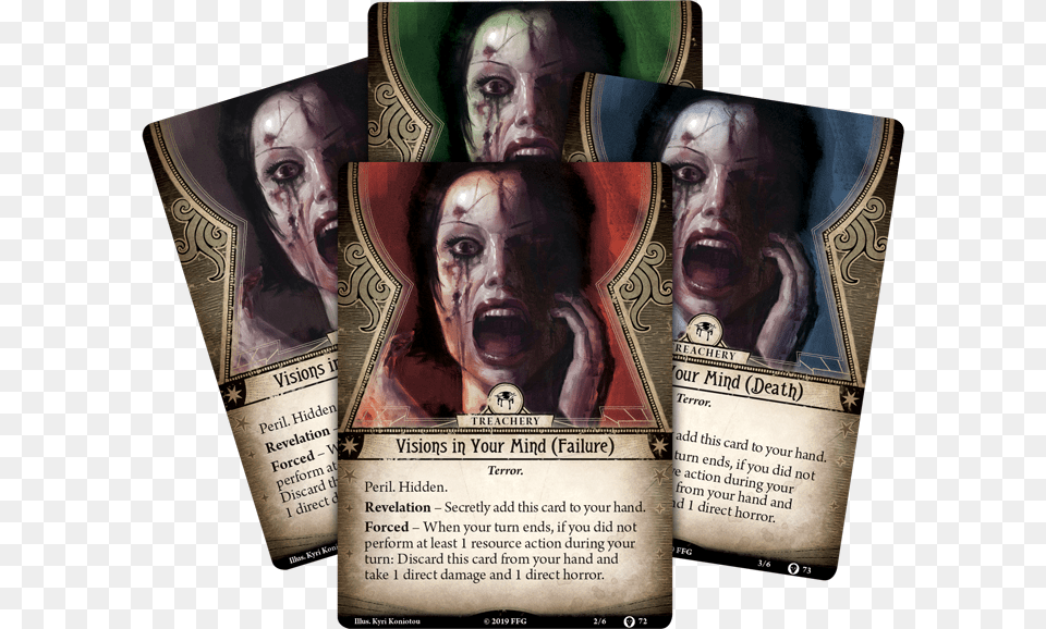 Cardfan Visions In Your Mind 4x Arkham Horror Lcg Maddening Delusions, Advertisement, Poster, Adult, Person Free Png