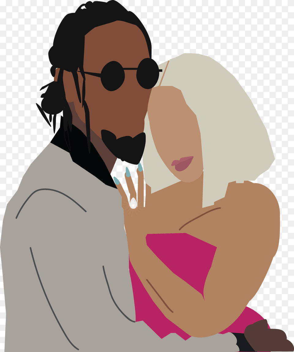 Cardi B And Offset Cartoon, Person, Clothing, Coat, Face Png