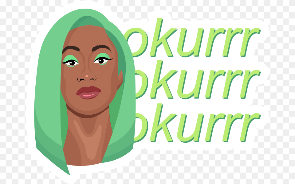 Cardi B Green Hair Okurrr Sticker Sticker Mania Hair Design, Face, Head, Person, Photography Free Png Download