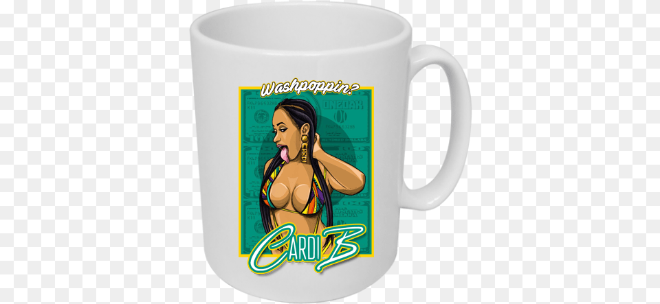Cardi B Washpoppin Mug, Cup, Adult, Female, Person Png Image