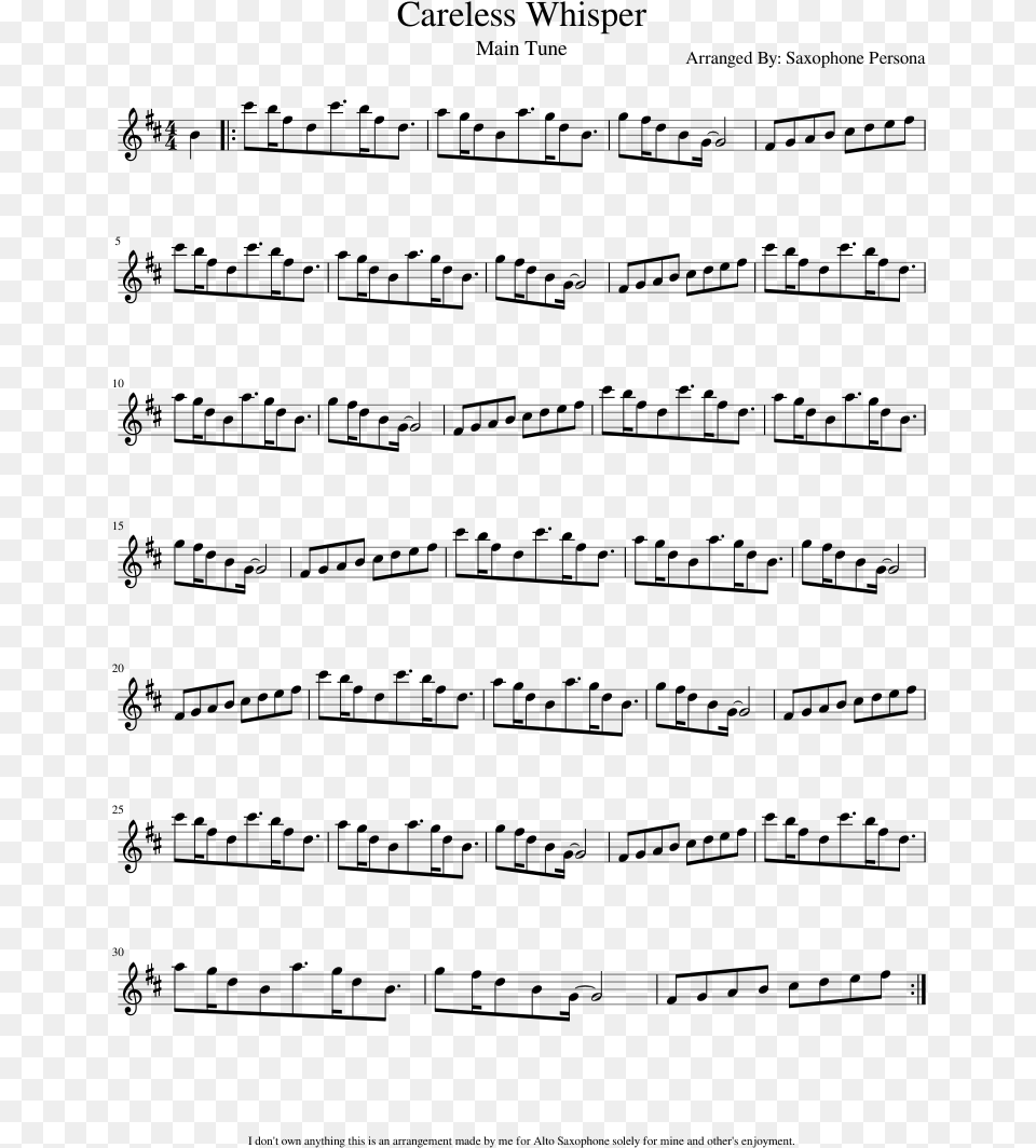 Careless Whisper Sheet Music Composed By Arranged By Troy39s Wedding Bagpipe Sheet Music, Gray Png Image
