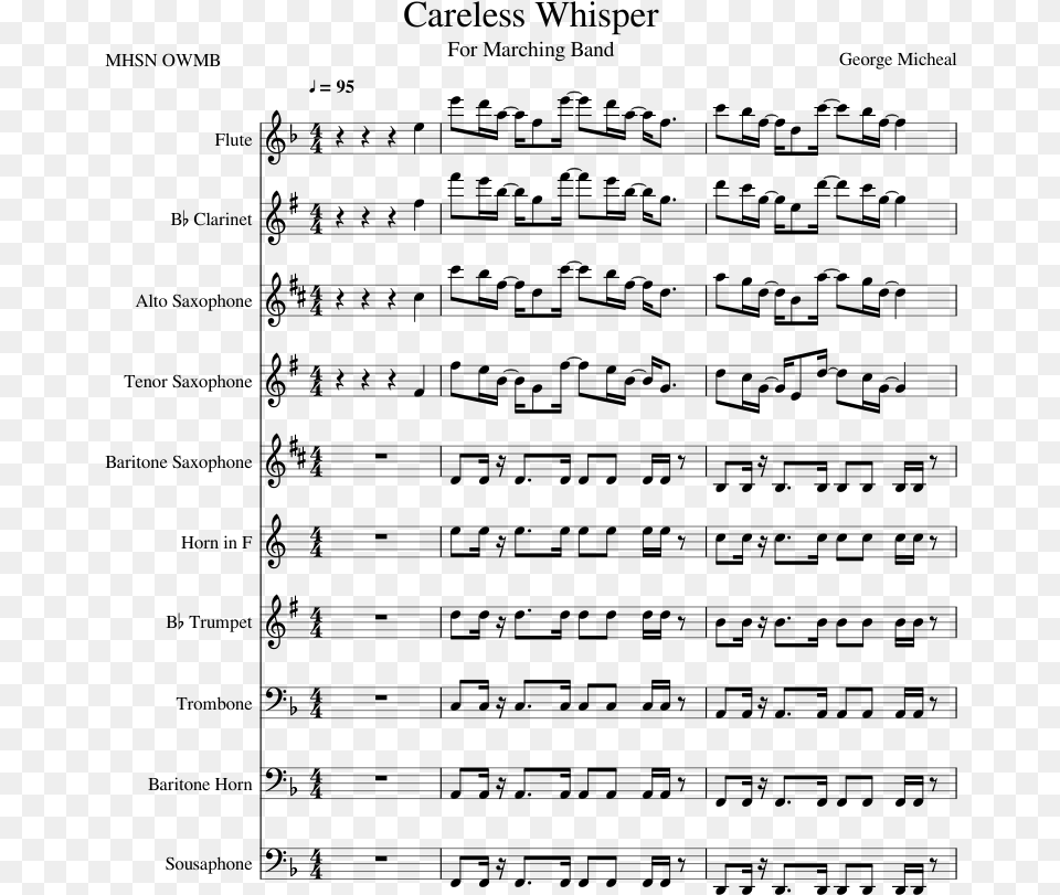 Careless Whisper Sheet Music For Flute Clarinet Alto Careless Whisper, Gray Free Transparent Png