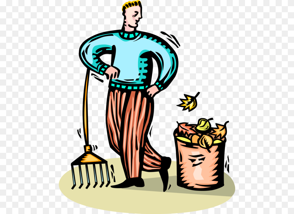 Caretaker Rakes Autumn Leaves Vector Illustration, Clothing, Long Sleeve, Sleeve, Adult Free Transparent Png