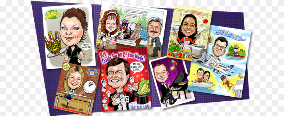 Caricatures Make Great Holiday Gifts Birthday Gifts Banner, Publication, Art, Book, Collage Png Image