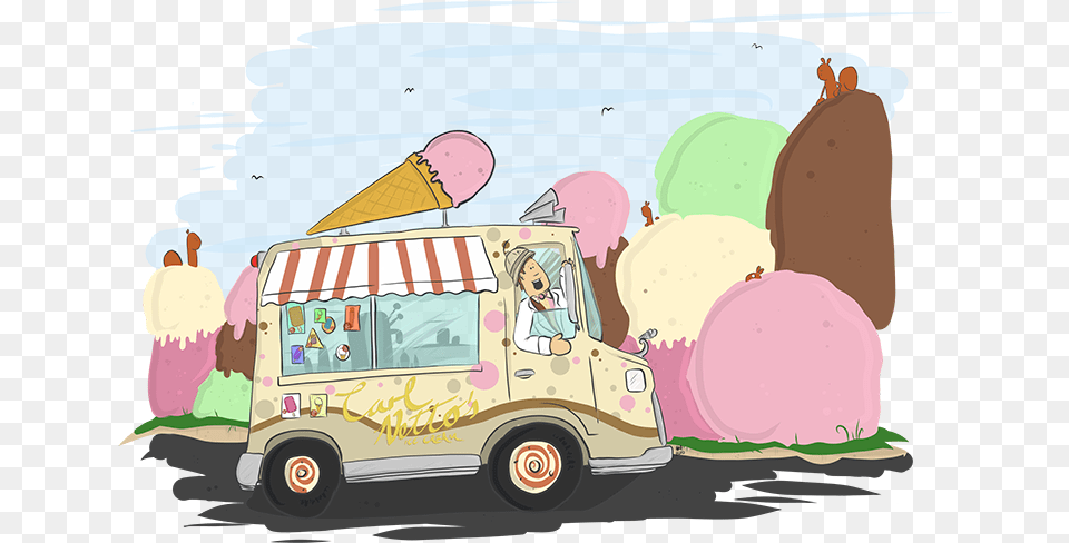 Carl Netto The Marvellously Magical Ice Cream Man Squirrels Illustration, Caravan, Dessert, Food, Ice Cream Free Png