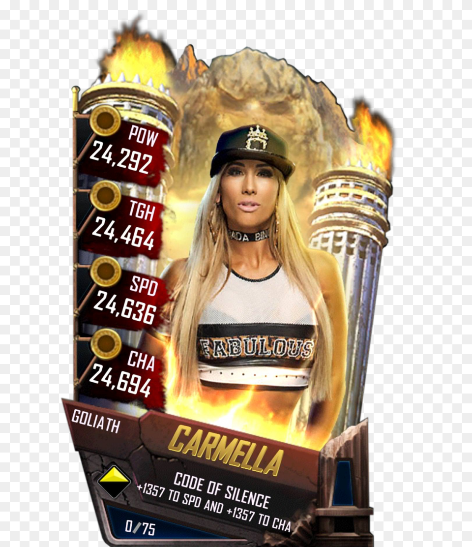 Carmella S4 20 Goliath Wwe Supercard Goliath Cards, Advertisement, Light, Adult, Person Free Png Download