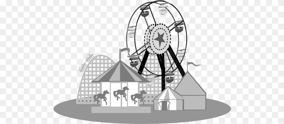 Carnival Scene Vector Illustration Amusement Park Clipart Black And White, Amusement Park, Animal, Horse, Mammal Png