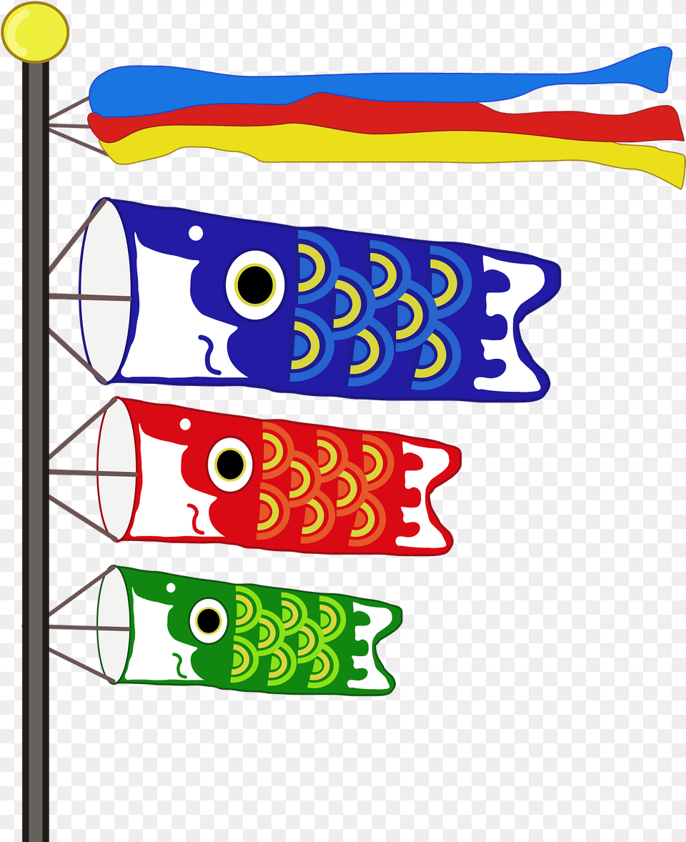 Carp Streamers On A Pole Clipart, Emblem, Symbol, Animal, Fish Free Png