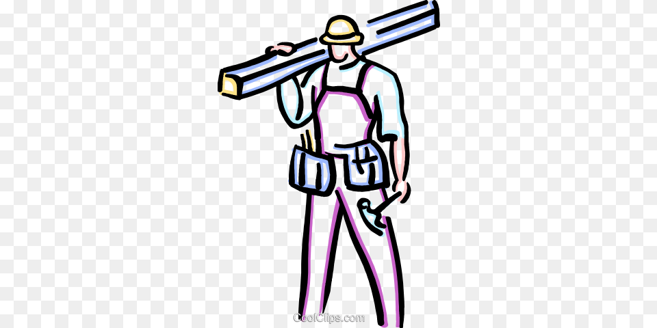Carpenter With Hammer And Lumber Royalty Vector Clip Art, Person, People, Clothing, Hardhat Free Png Download