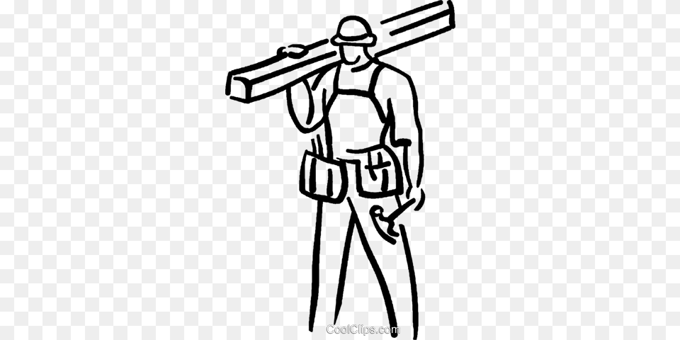 Carpenter With Hammer And Lumber Royalty Vector Clip Art, People, Person, Firearm, Weapon Free Png
