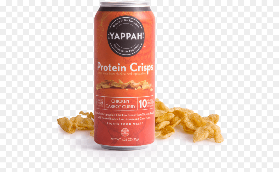 Carrot Curry Flavored Yappah Protein Crisps, Can, Tin, Food Png Image