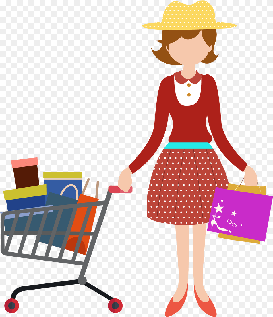 Cart Computer Icons Clip Art Cartoon Woman People Shopping, Person, Girl, Child, Clothing Png