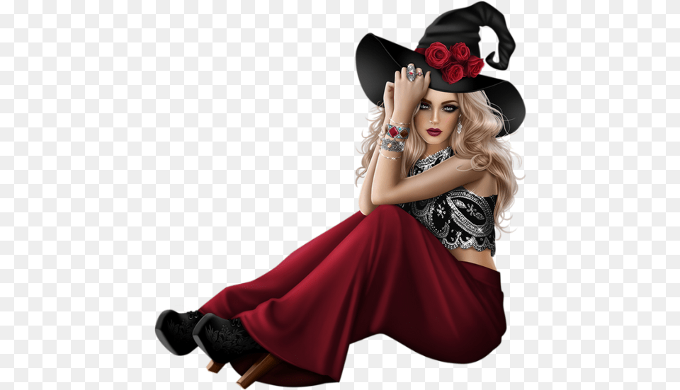 Cart Witch Red Flowers Witch, Adult, Person, Woman, Female Png Image
