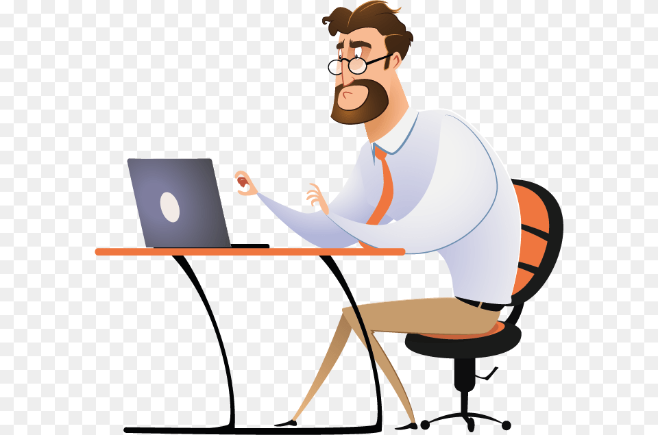 Cartoon, Table, Desk, Furniture, Sitting Png Image