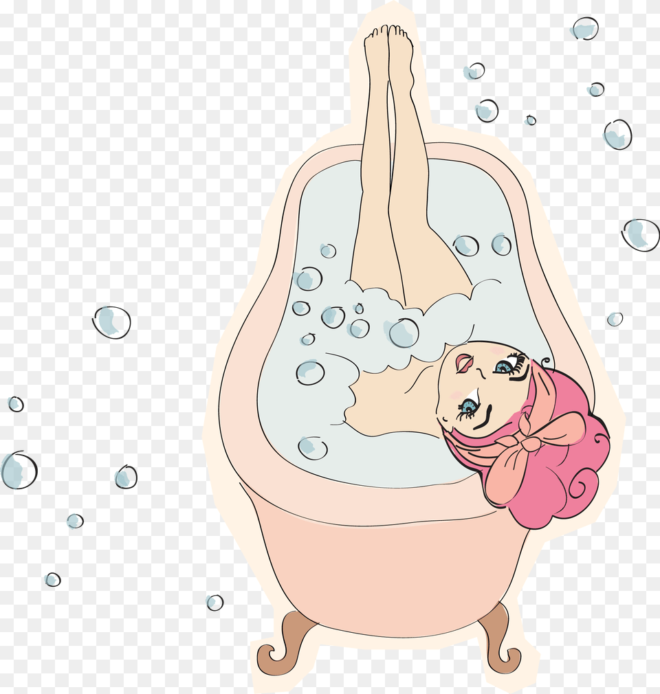 Cartoon, Bathing, Bathtub, Person, Tub Free Png