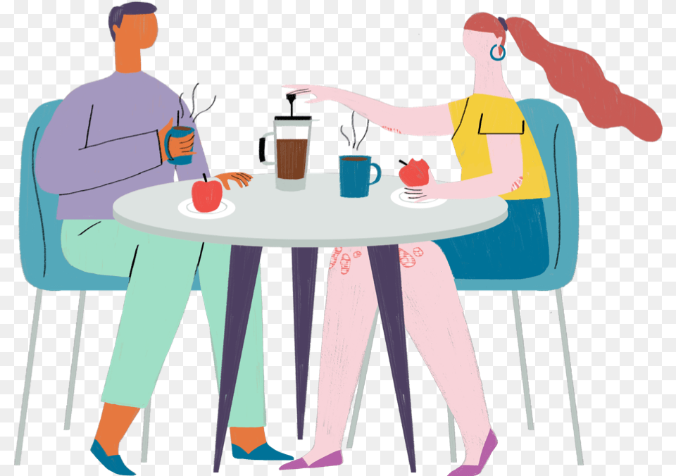 Cartoon, Table, Furniture, Adult, Person Png Image