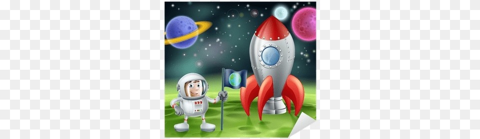 Cartoon Astronaut And Vintage Rocket Sticker Pixers Lamina De Un Astronauta, Baby, Person Free Png Download