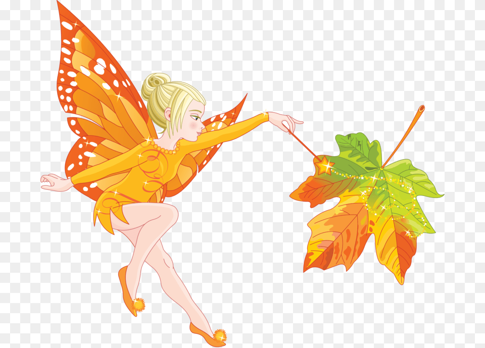 Cartoon Autumn Fairy, Leaf, Plant, Baby, Person Png Image