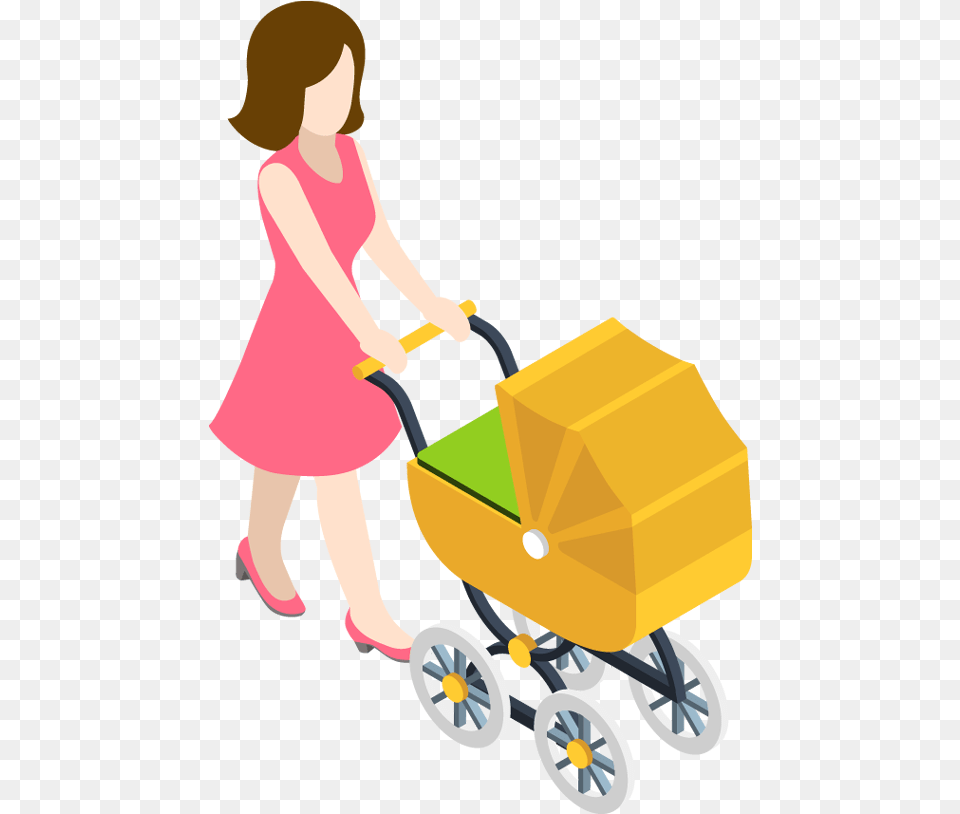 Cartoon Baby Carriage, Person, Wheel, Machine, Lawn Free Png Download