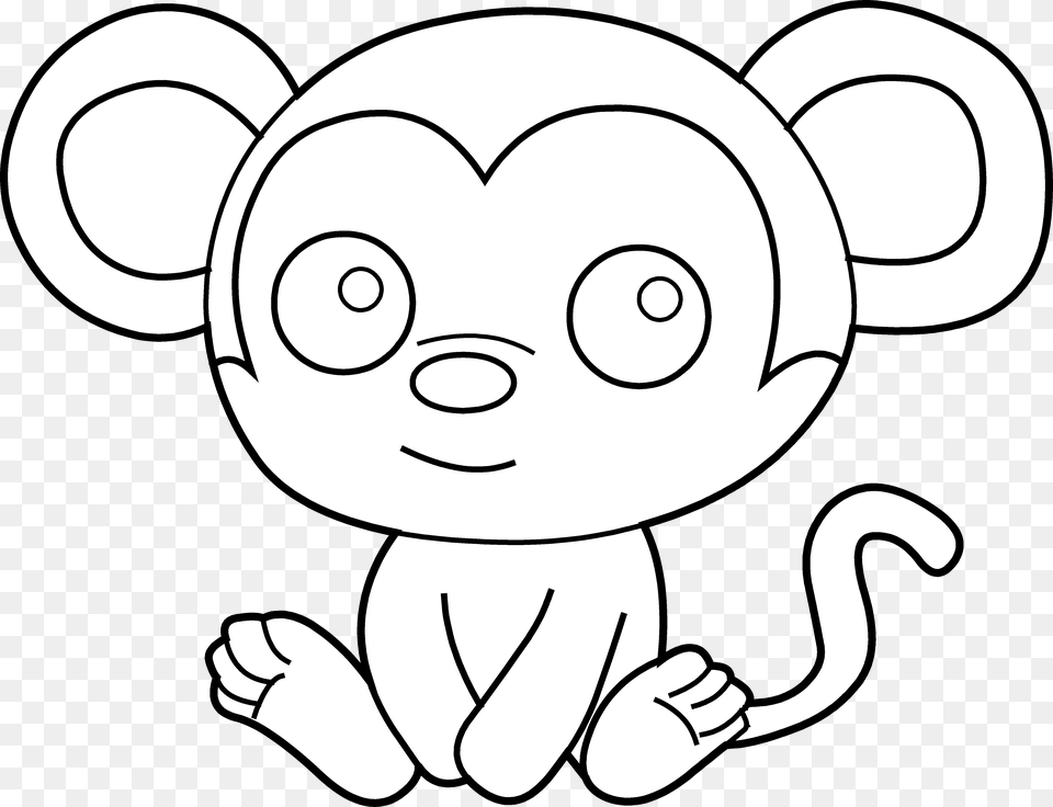Cartoon Baby Monkey Easy Colouring Pages To Print, Art, Drawing, Person, Face Free Png