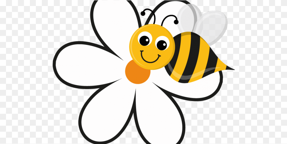 Cartoon Bee On Flower, Animal, Plant, Invertebrate, Insect Png