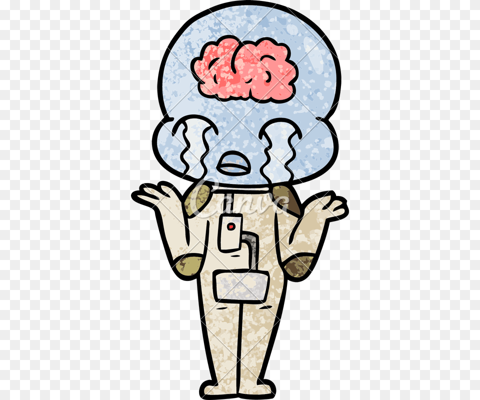 Cartoon Big Brain Alien Crying, Baby, Person Free Png
