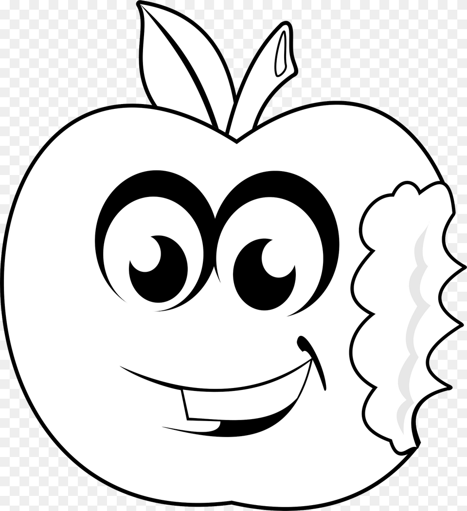 Cartoon Bitten Apple Clipart, Stencil, Food, Fruit, Plant Free Png