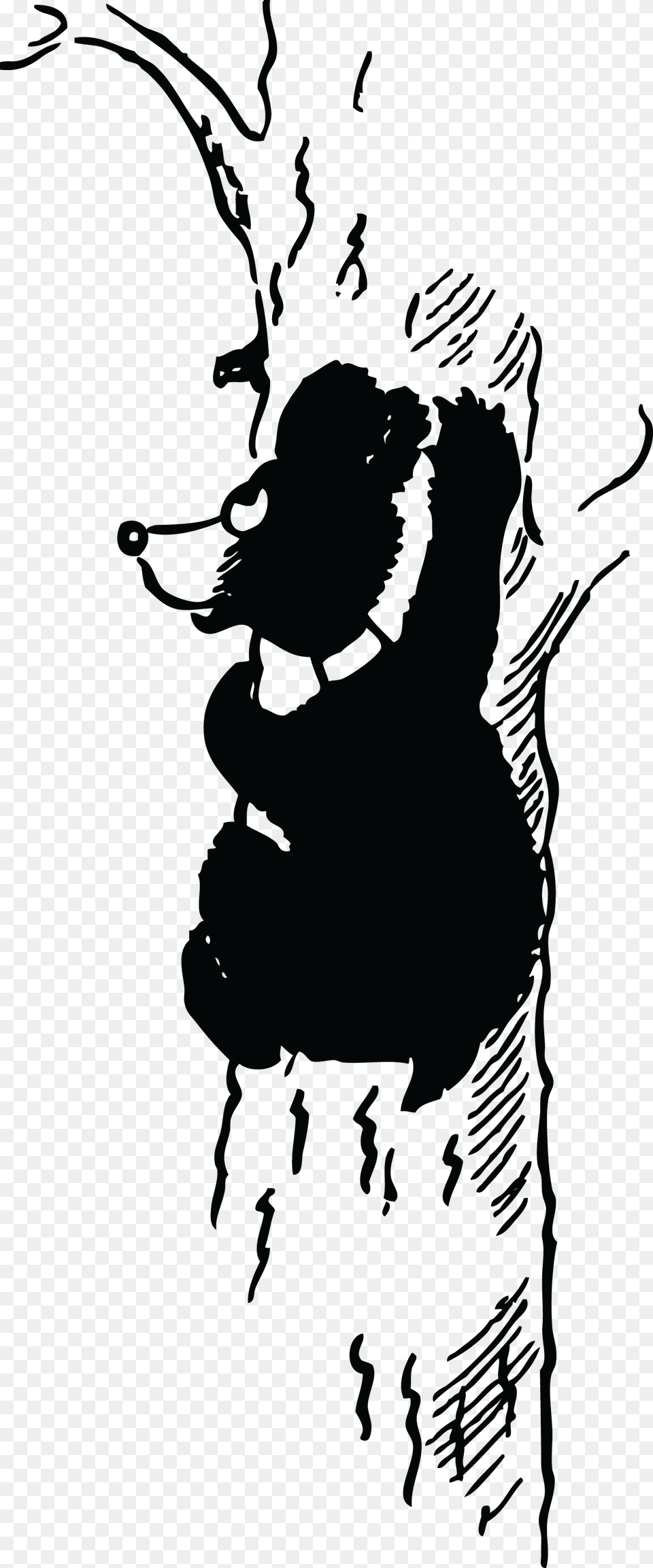 Cartoon Black Bear Cub Climbing A Tree Bear Climbing Clipart Black And White, Silhouette, Cross, Symbol Png