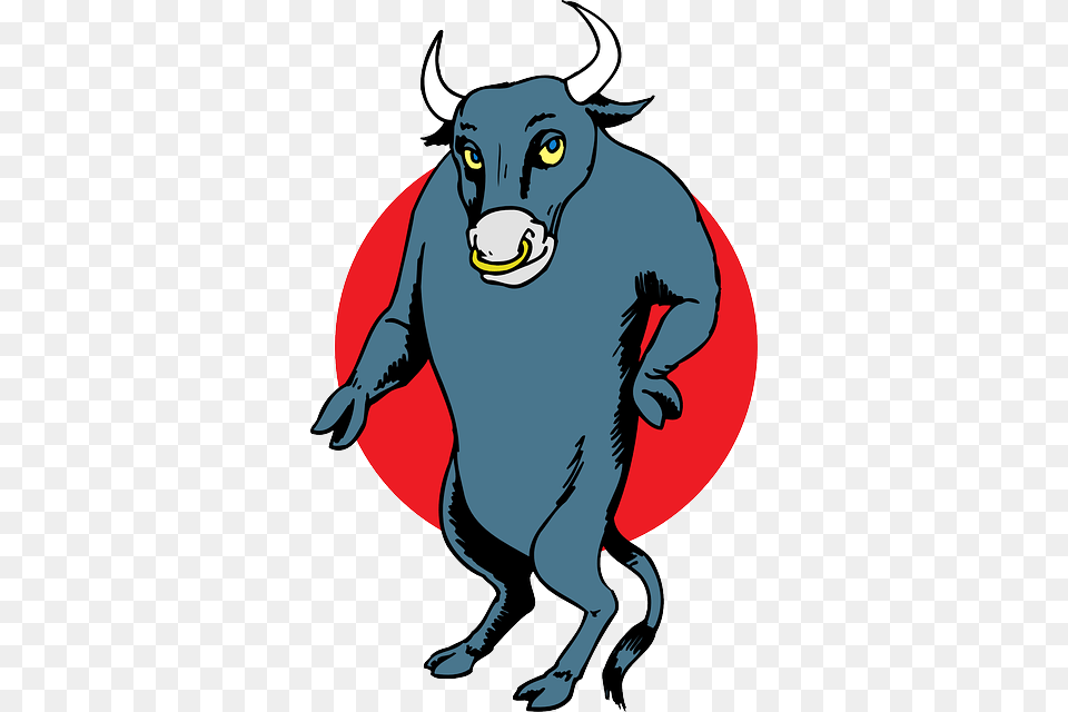 Cartoon Bull Standing Horns Animal Tail Bull Standing Up Cartoon, Mammal, Buffalo, Wildlife, Fish Free Png