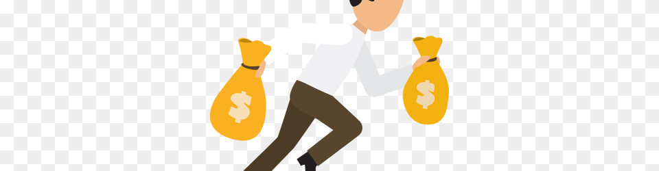 Cartoon Business Man Run With Money Bags, Boy, Child, Male, Person Png Image