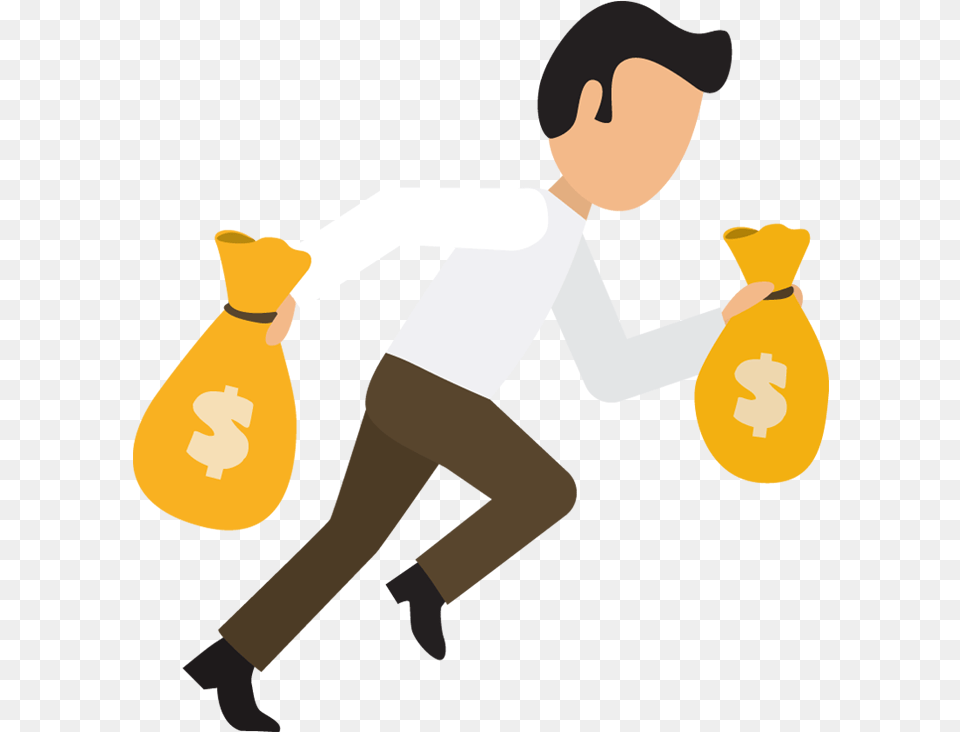 Cartoon Business Man Run With Money Bags 1designshop Man With Money Bag, Person Free Png Download