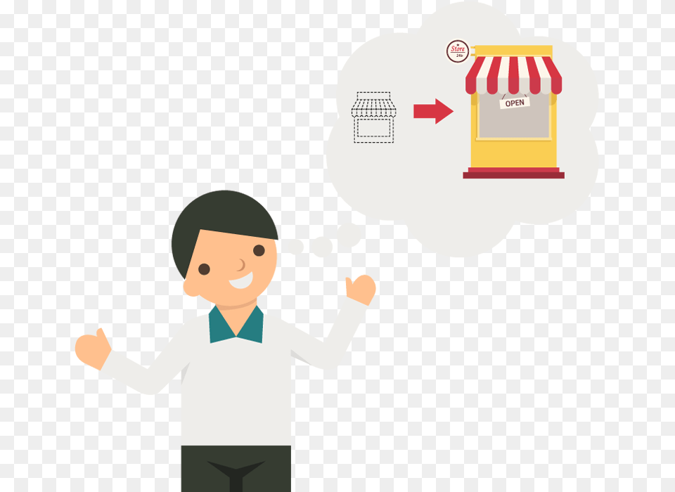 Cartoon Business Man Thinking Of Make A Big Store Man In Store, Baby, Person, Face, Head Free Png Download