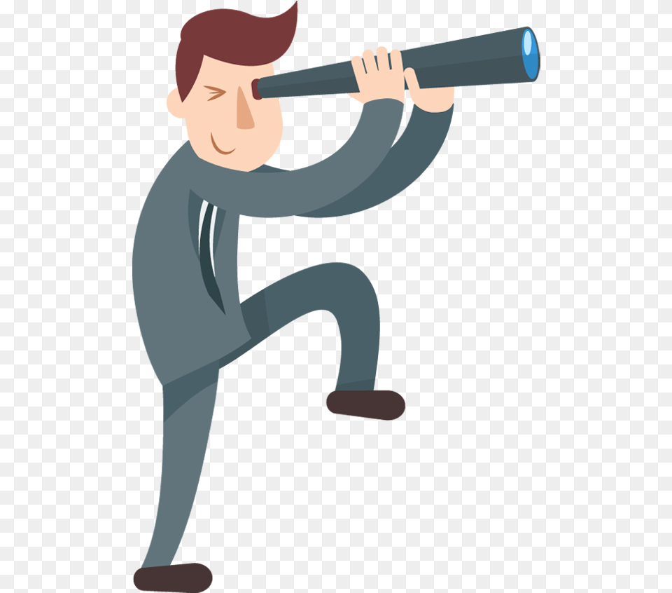 Cartoon Businessman Looks Through A Telescope Stock Looking Through Telescope, People, Person, Face, Head Free Transparent Png