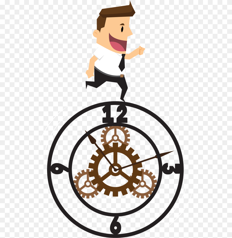 Cartoon Businessman Running Against The Clock Illustration, Wheel, Machine, Person, Baby Free Transparent Png