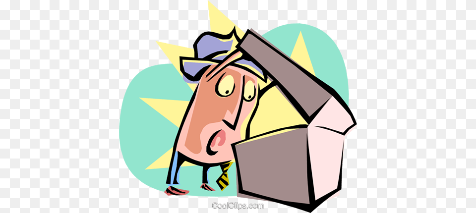 Cartoon Businessmanlooking Into Box Royalty Vector Clip Art, Cardboard, Carton, Baby, Person Free Png Download