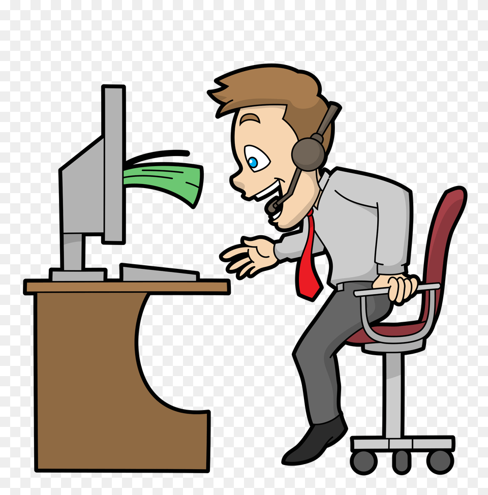 Cartoon Call Center Guy Making Money Online, Adult, Male, Man, Person Free Png Download